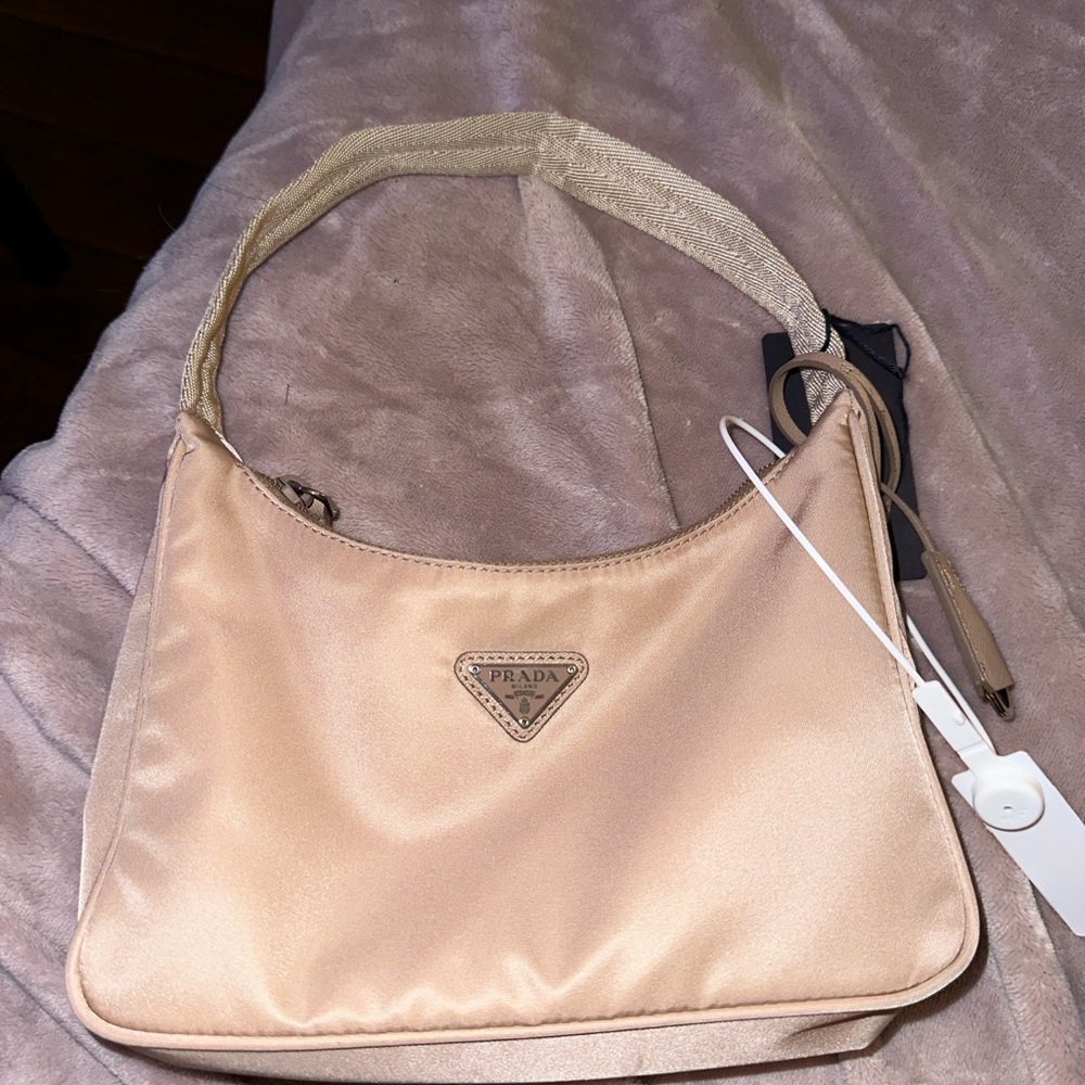 Prada Tan Nylon Shoulder Bag with Sleek Design